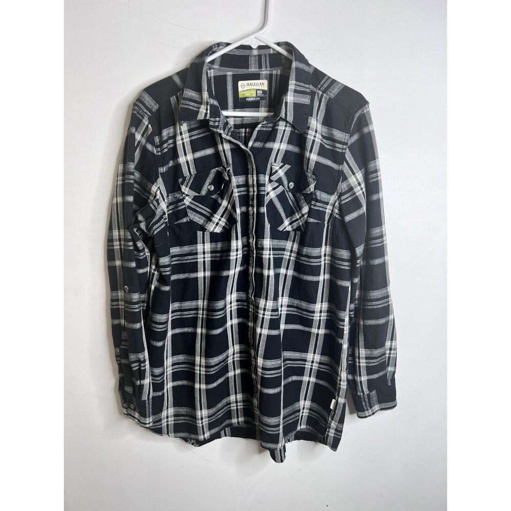 Magellan Outdoors Adventure Gear Womens XXL Black Plaid Flannel Classic Fit - Picture 2 of 12